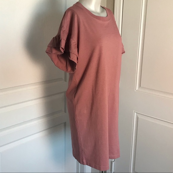 CURRENT/ELLIOT PINK T-SHIRT DRESS W/ RUFFLE SLEEVE - Picture 3 of 7
